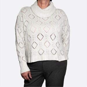 LOFT Cozy Alabaster Wool Blend Cowl Neck Pointelle Sweater Old Money Plus 1X XL
